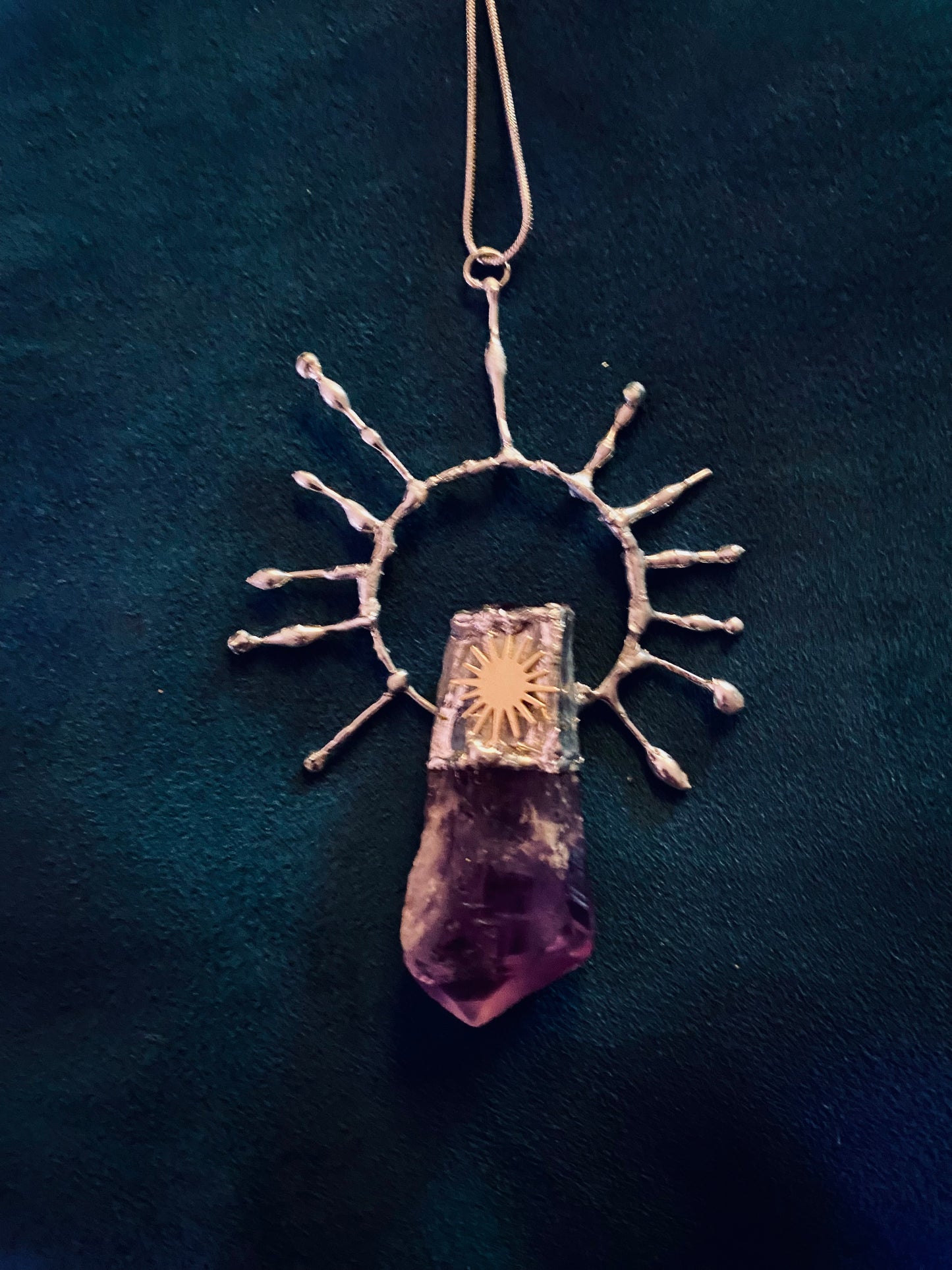 Raw amethyst halo pendant