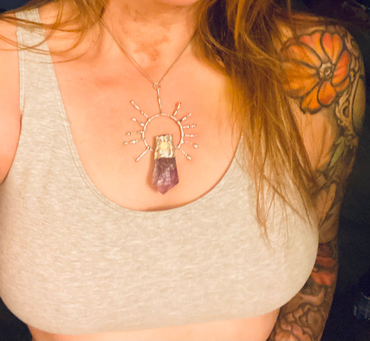 Raw amethyst halo pendant